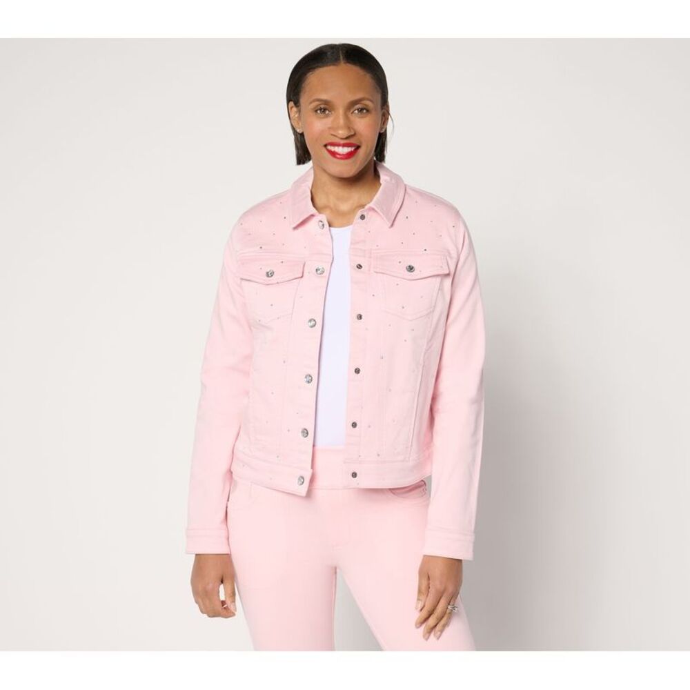 Quacker Factory Women's Plus Sz Jacket 3X Sparkle Shine Denim Jeanne Pink